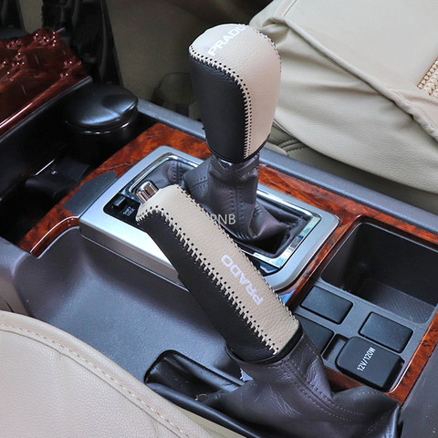 Genuine Leather Gear Shift Knob Hand Brake for Toyota Land Cruiser Prado 150 2010 2012 2013 2014 2015 2016 2017 2022 ► Photo 1/6