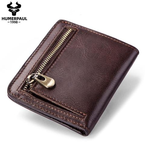 HUMERPAUL Thin Cow Genuine Leather Wallet Men Coin Purse Small Mini Card Holder Simple PORTFOLIO Portomonee Slim Male Walet ► Photo 1/6