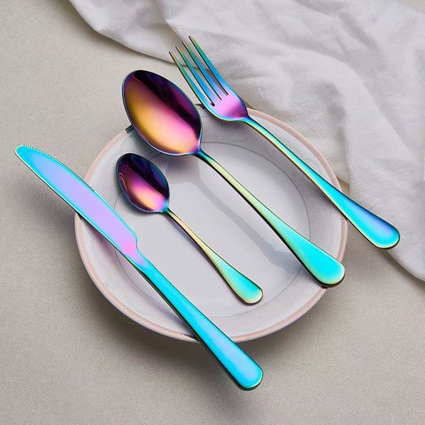 Spklifey Cutlery Set Stainless Steel Dinnerware Rainbow Stainless Steel Spoon Set Fork Spoon Knife Steel Cutlery Dinnerware Set ► Photo 1/6