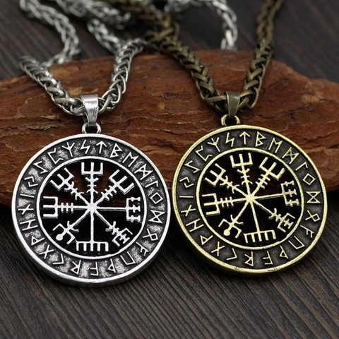 Retro Viking Icelandic Horror Runic Circle Pendant Magical Staves Compass Rune Amulet Necklace Jewelry ► Photo 1/6