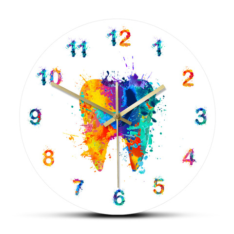 Watercolour Tooth Painting Print Wall Clock Medical Dental Clinic Wall Art Non ticking Wall Watch Orthodontist Dentist Gift Idea ► Photo 1/6