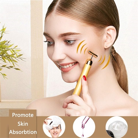 24K Gold Roller Vibrating Facial Massager Slimming Facial Skin Beauty Bar Pulse Firming Face Massage Lift Tightening Wrinkle Bar ► Photo 1/6