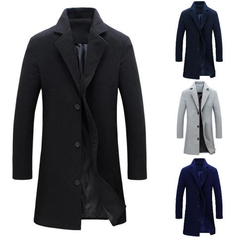 Thickened mens Coats and Jacket Winter Warm Solid Color Woolen Trench Blends Slim Long Coat Outwear Overcoat Men Coats Jackets ► Photo 1/6