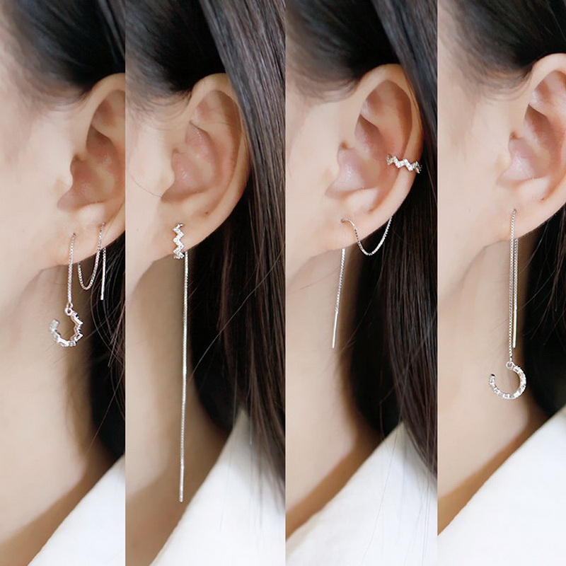 1 Pair Fashion Simple Zircon Long Tassel Earrings Delicate Female Jewelry'