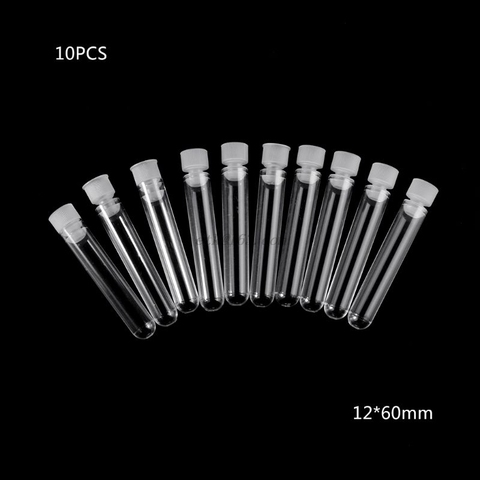 10Pcs Clear Plastic Test Tube With Cap 12x60mm U-shaped Bottom Long Test Tube Lab Supplies ► Photo 1/6