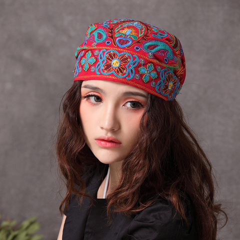 Women Mexican Style Ethnic Vintage Embroidery Flowers Bandanas Red Print Hat winter hats for women ► Photo 1/6