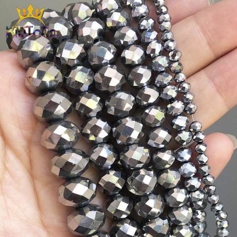 Faceted Silver Plated Glass Crystal Rondelle Beads Loose Spacer Beads For Jewelry Making DIY Bracelet 15'' 4/6/8/10/12/14mm ► Photo 1/6