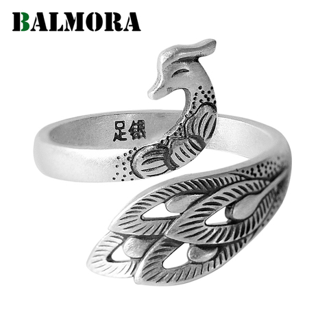 BALMORA Real 990 Pure Silver Phoenix Open Stacking Rings for Women Lady Special Gifts Vintage Elegant Fashion Cool Jewelry ► Photo 1/6