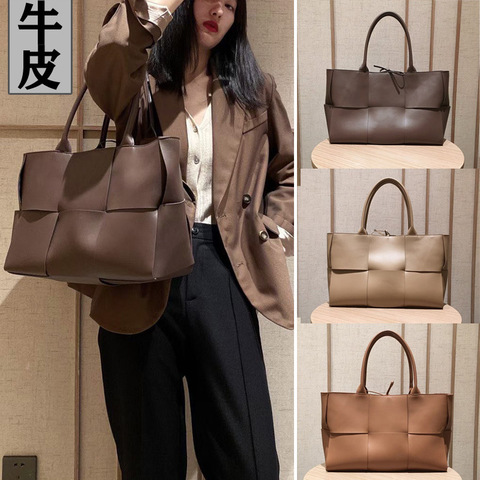 New Female Hand-woven Genuine Cowhide Top Quliaty Big Tote Women Real Leather Simple Wild Large Capacity Handbag Shoulder Bag ► Photo 1/6