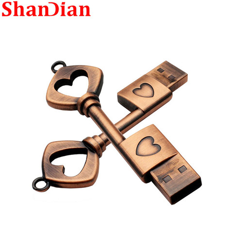 SHANDIAN love matal heart key usb flash drive copper love pendrive 4gb 16gb 32gb 64GB pen drive memory stick U disk fashion Gift ► Photo 1/6