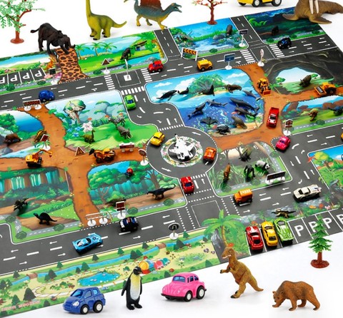 130*100 Waterproof  Map City Traffic Forest Play Mat City Road Map/Traffic signs /Alloy Car Model For Children Educational Toys ► Photo 1/6