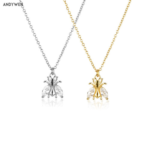 ANDYWEN 925 Sterling Silver Long Chain Bee Clear ZIrcon Simple Luxury Women Fashion Jewelry 2022 Crystal Wedding Simple Jewelry ► Photo 1/6