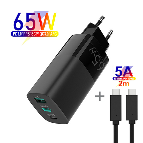 GaN PD 3.0 Fast USB Charger For Macbook iPhone 11 Pro Max Support AFC FCP SCP QC 3.0 For Samsung S10 Plus 65W Quick USB Charger ► Photo 1/6