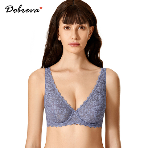 DOBREVA Women's Sexy Lace Bralette Plunge Unlined Underwire Bra Plus Size A-F Cup ► Photo 1/6