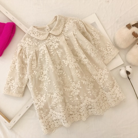 Girls lace dress autumn 2022 New Korean girls long-sleeved over embroidery princess dress girls winter dress ► Photo 1/5