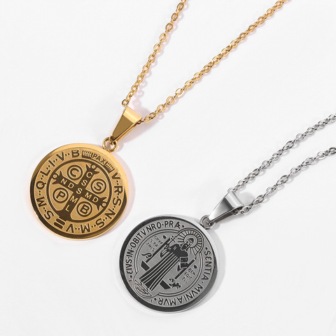 Classic Saint Benedict Medal Pendant Necklace Women Men Stainless Steel Bible Cross Necklace Christian Religious Jewelry ► Photo 1/6