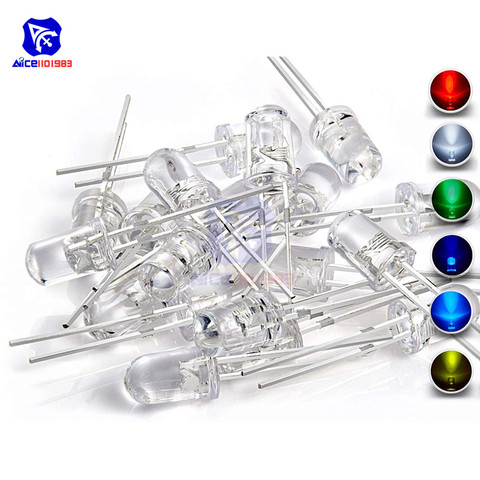 diymore 100pcs 5mm Clear Round Lens LED Emitting Diode White/Red/Blue/Yellow/Green/UV (Purple) Emitter Light for Arudino ► Photo 1/5