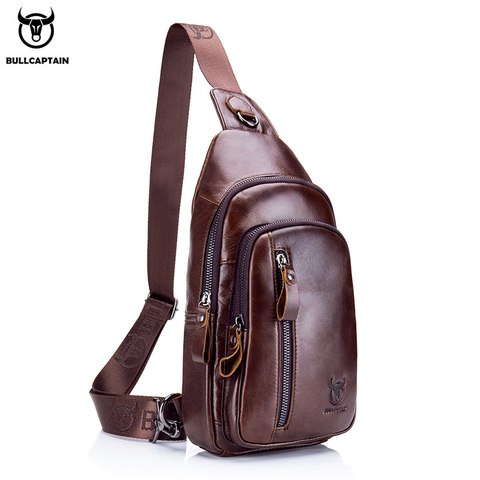 BULLCAPTAIN men's Genuine leather Casual Crossbody Bags Leather Chest Bag for men Fashion excursion bag's Can hold 7.9 inch iPai ► Photo 1/6