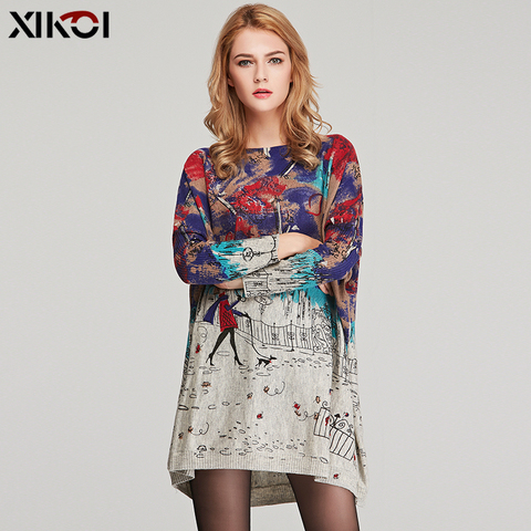 XIKOI Oversize Sweater Women Casual Pull Femme Batwing Sleeve Patchwork Print Long Sweaters Pullovers Fashion Loose Clothing ► Photo 1/6