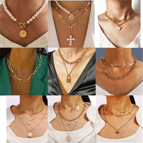 2022 Trendy New Jewelry Gift Bohemian Gold Necklaces For Women Multilayer Fashion Pearl Pendants Portrait Chokers Necklace ► Photo 1/6