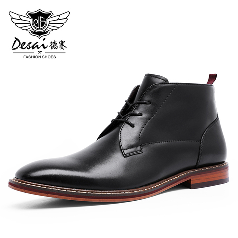 Desai Men Motorcycle Boots Vintage Combat Boot Winter Fur 2022 New Cow Split Leather  Genuine Leather Military Boots Men Shoes ► Photo 1/6