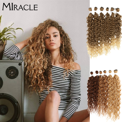 Synthetic Hair Extensions Afro Kinky Curly Hair Bundles Ombre Blonde 24-28inch 6 Pcs Heat Resistant  Curly Hair For Black Women ► Photo 1/6