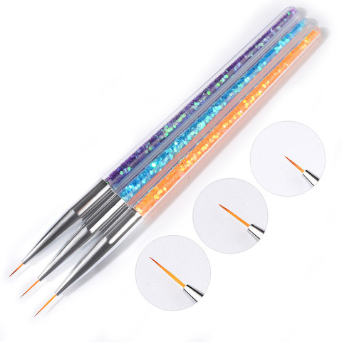 3pcs/set 7/9/11mm Sequins Nail Art Acrylic French Painting Brush Flower Design Stripes Lines Liner DIY Drawing Pen Manicure Tool ► Photo 1/6