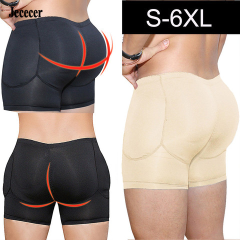Jececer Men Padded Control Boxers Shapers Plus Size Underwear Butt Pads Shapewear Hip Pad Underpants Fake butt Black Nude ► Photo 1/6
