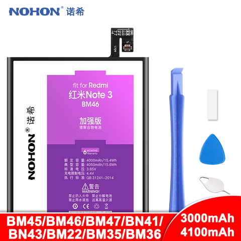 NOHON BM45 BM46 BM47 BN41 BN43 BM22 BM35 BM36 Battery For Xiaomi Redmi 3 3S 3X 4X Note 2 3 4 4X Mi 5 4C 5S Replacement Bateria ► Photo 1/6