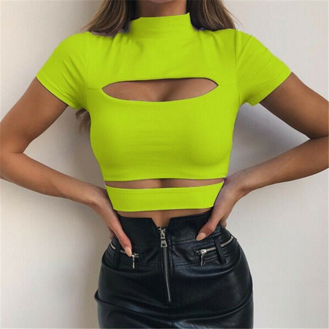 Gothic Chest Hollow Out Crop Tops Women Sexy Solid Slim Tank Tops Tee Shirts Female Casual Sexy Camis ► Photo 1/6