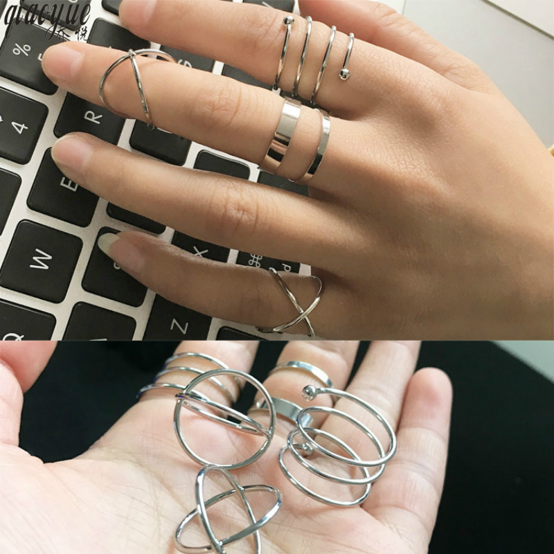 Korean Ring Sets Rings for Women Simple Pop Jewelry Silver Color Ring  Fashion Rings 2022 Women Wholesale