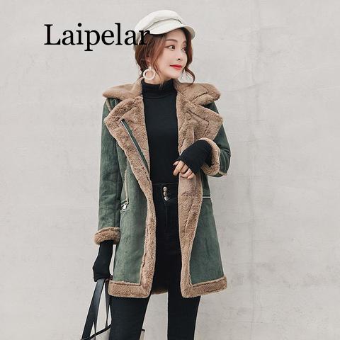 Winter Long Faux Suede Leather Jacket Women Plus Size Female Green Faux Fur Lined Suede Jacket Woman Coat Large Windbreaker ► Photo 1/6