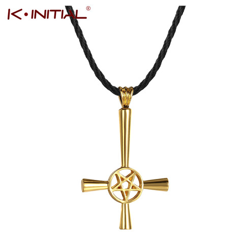 Kinitial Retro Inverted Pentagram Cross Necklaces Upside Down Lucifer Satan Satanic Symbol Pendant Necklace for man Punk Jewelry ► Photo 1/6