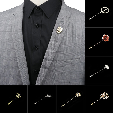 Men's Advanced Chic Brooches Mask Leaf Fower Pin Suit Shawl Lapel Pins Uxedo Corsage Hat Shirt Collar Pin Party Daily Accessory ► Photo 1/6