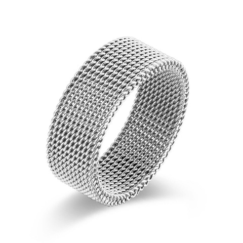 Simple Braided Elastic Mesh Ring Watchband Men Rings Gold Black Silver Color 8MM Width Punk Fashion Jewelry ► Photo 1/6