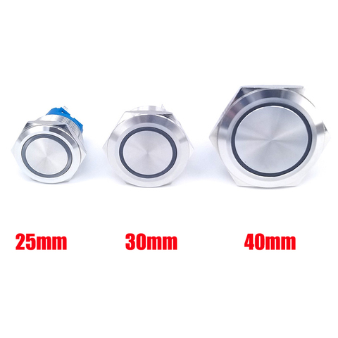 25mm/30mm/40mm stainless steel metal button switch round flat led ring instantaneous power mark car switch 12V 24V yellow blue ► Photo 1/6