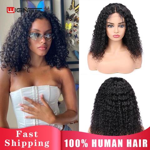 Wignee 4x4 Lace Closure Short Curly Human Hair Wig With Baby Hair For Black Women Pre Plucked Hairline Swiss Lace Remy Human Wig ► Photo 1/6