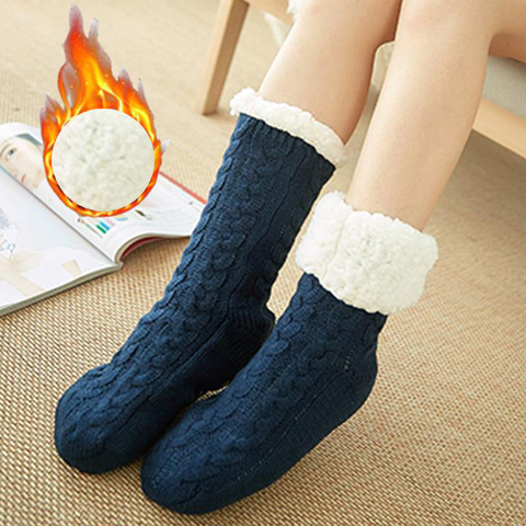 New Women Winter Socks Plus Cotton Thicken Warm Sock Non-Slip Solid Sleep Stocking Merry Christmas Girl Gift Home Floor Sock Hot ► Photo 1/6