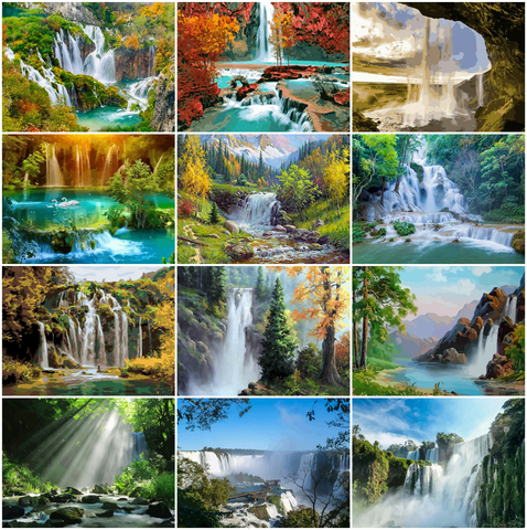 AZQSD Painting By Numbers Waterfall On Canvas DIY 40x50cm Acrylic Paint Coloring By Numbers Natural Landscape Handpainted Gift ► Photo 1/6