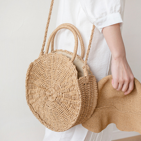 casual round rattan women handbags wicker woven shoulder crossbody bags handmade large totes summer beach straw bag big purses ► Photo 1/6