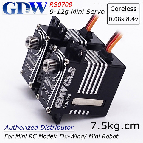 GDW RS0708 9g 12g 7.5kg  8.4v 0.08s High Speed Coreless Motor Metal Gear Mini Digital Servo Helicopter fix-wing rc model robot ► Photo 1/6