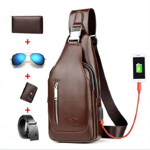 Design Leather Men Shoulder Bag USB Charging Crossbody Bags for Men Anti Theft Chest Bag Travel Messengers Bag Man Business Bag ► Photo 1/6