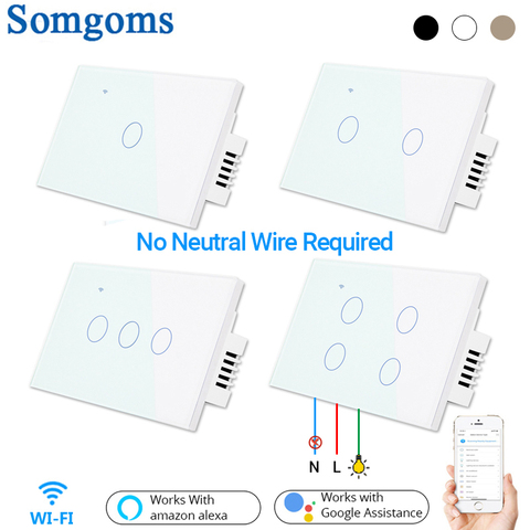 Somgoms Smart Wifi Touch Wall Light Switch, No Neutral Wire, APP Remote Home Drive,works with Alexa Google ,1/2/3/4 Gang ► Photo 1/6