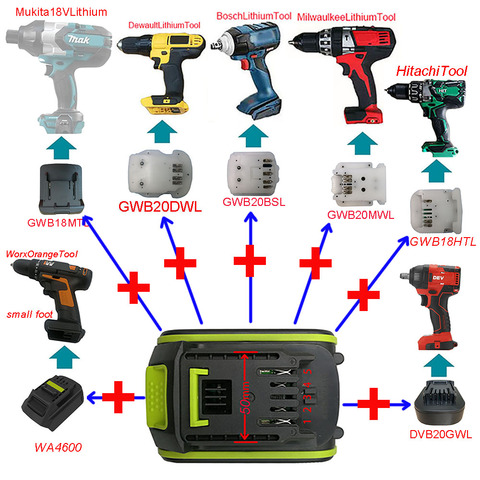 WA3593 Adapter GWB20MTL GWB20DWL WA4600 Converter Use Worx 20 Li-ion Battery on Makita Dewolt Busch Milwaukee Hitachi Devon Tool ► Photo 1/1