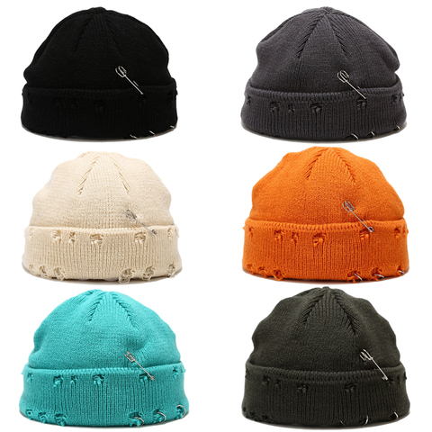 Winter Unisex Warm Beanie Casual Hip Hop Short Hat Adult Men Women Beanies With Hole Pin Knitted Beanie Skull Cap Elastic Hats ► Photo 1/6