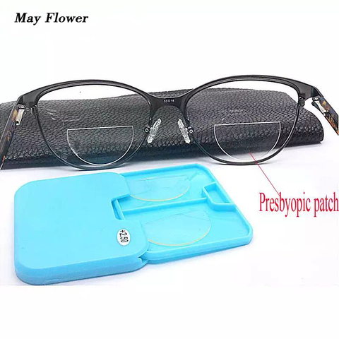 May Flower Magnification Reusable Bifocal Lenses Liquid Silicone Bifcoal Lens Stick-on Glasses Presbyopic Lenses For Men Women ► Photo 1/6