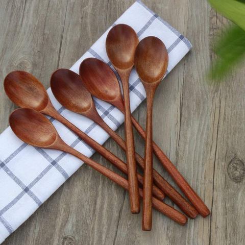 New Wooden Spoons, 6 Pieces Wood Soup Spoons for Eating Mixing Stirring Cooking, Long Handle Spoon with Japanese Style Kitchen U ► Photo 1/5