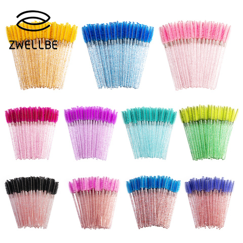 zwellbe Good Quality Disposable 50 Pcs/Pack Crystal Eyelash Makeup Brush  Diamond Handle Mascara Wands Eyelash Extension Tool ► Photo 1/6