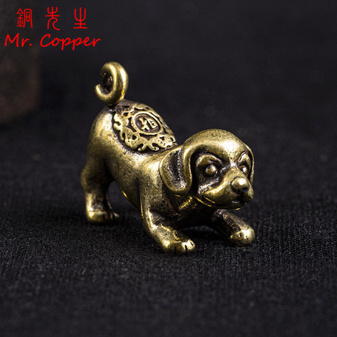 Solid Brass Lucky Puppy Figurines Miniatures Desktop Ornament Room Decoration Accessories Retro Copper Zodiac Animal Dog Tea Pet ► Photo 1/6