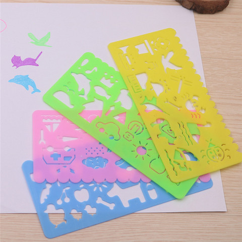 4 Pcs Cute Art Graphics Symbols Drawing Template Stationery Ruler Kids Drafting Stencil Toys Gifts for Children Kids Student ► Photo 1/5